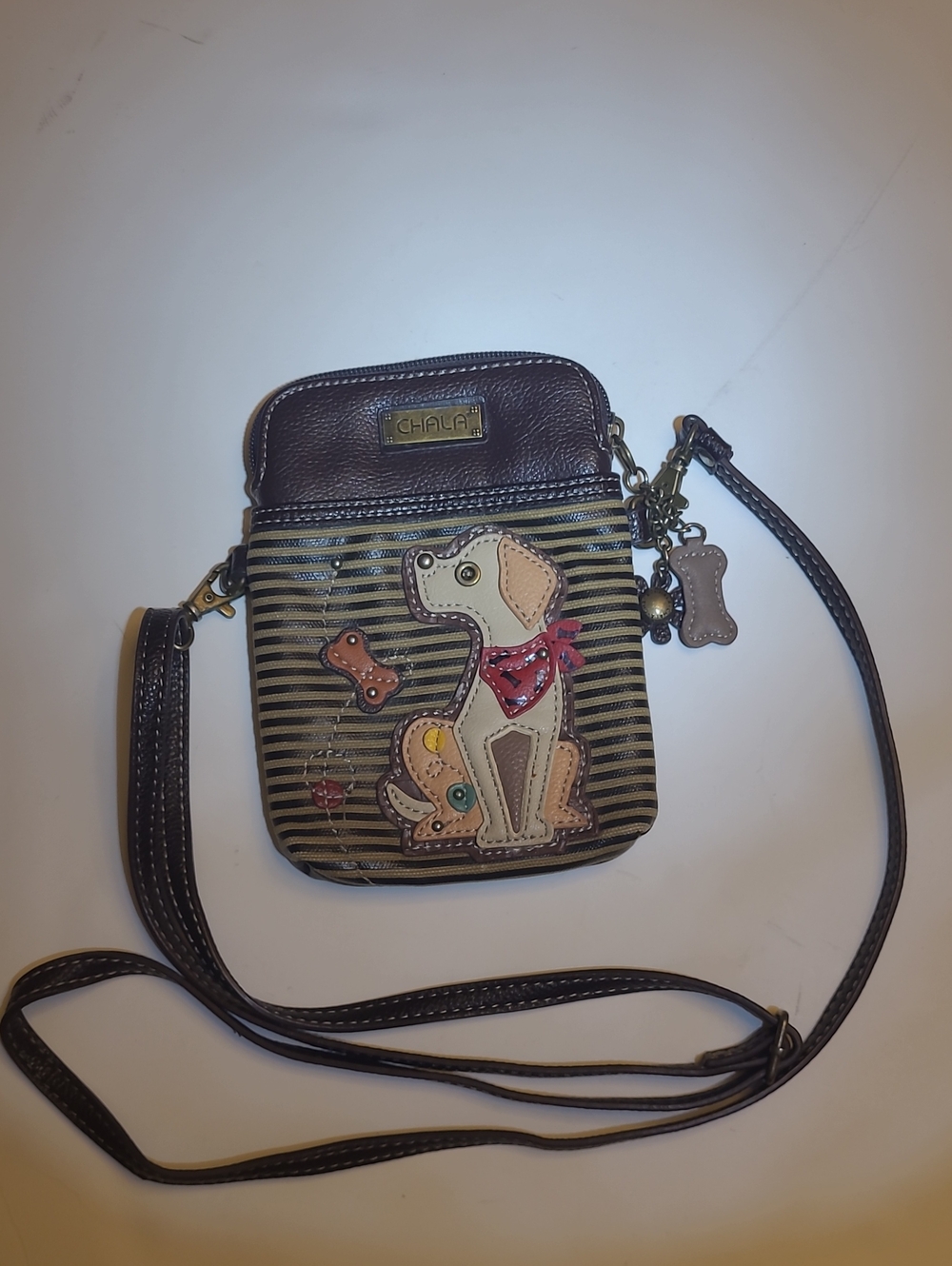 Chala Brown and Tan Dog Applique Crossbody Bag